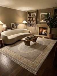 Cream & Gold Medallion Persian Rug rug styled in a Sacramento home — Stylish Rugs & Carpets