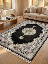 Black Paisley Turkish Rug styled in a room — Stylish Rugs & Carpets, Sacramento