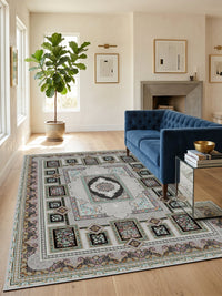 Silver Panel Persian Rug · 1200 Reeds — size 10x13 Feet (300x400 cm) 12Meters shown to scale in a living room — Stylish Rugs & Carpets, Sacramento