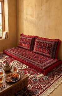 Red Afghan Toshak Edition III — Afghan toshak floor-cushion set styled as authentic Afghan floor seating, Stylish Rugs & Carpets, Sacramento