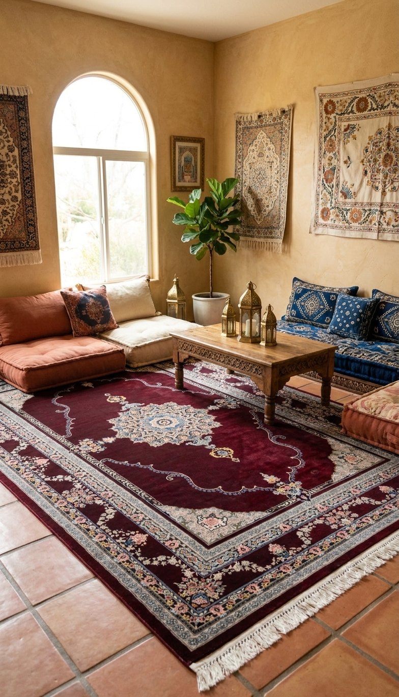Burgundy Medallion Persian Rug · 1200 Reeds rug styled in a Sacramento home — Stylish Rugs & Carpets