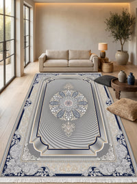 Dark Gray 3D Persian Rug · 1200 Reeds — size 5x7.5 ft (150x230 cm) 3.5Meters shown to scale in a living room — Stylish Rugs & Carpets, Sacramento