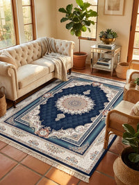 Navy Floral Persian Rug · 1200 Reeds rug styled in a Sacramento home — Stylish Rugs & Carpets