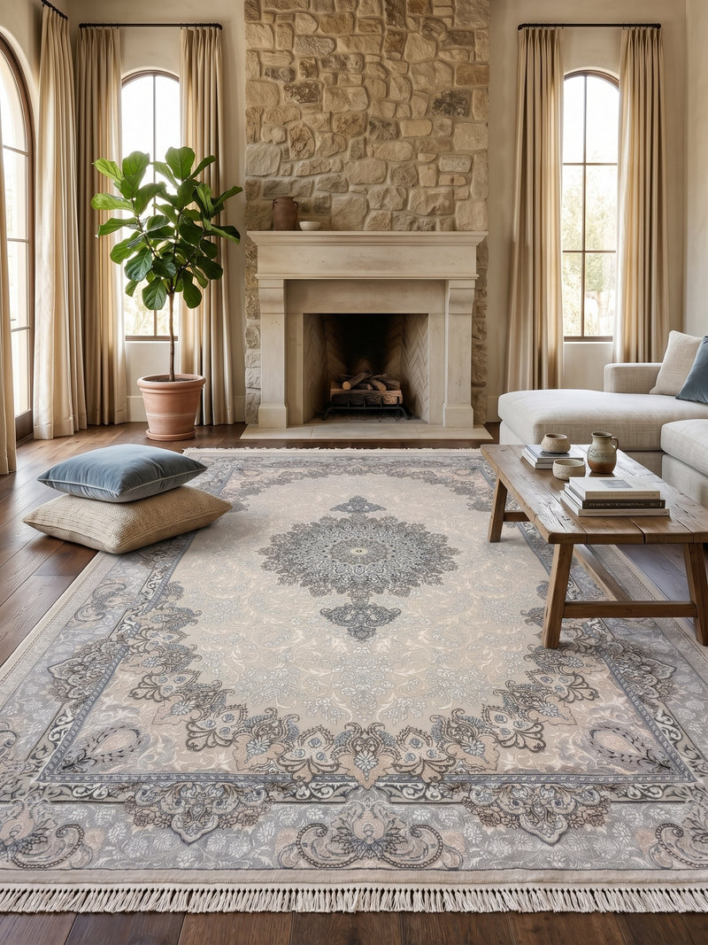 Beige Cream Floral Medallion Turkish Rug | Stylish Rugs