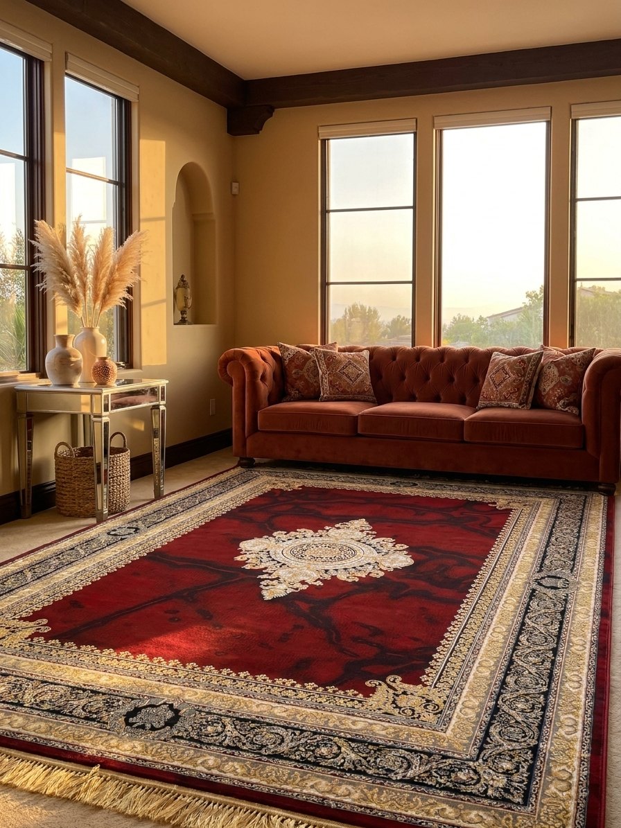 Red Medallion Persian Rug rug styled in a Sacramento home — Stylish Rugs & Carpets