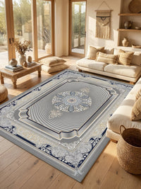 Dark Gray 3D Persian Rug · 1200 Reeds — size 6.5x10 Feet (200x300 cm) 6Meters shown to scale in a living room — Stylish Rugs & Carpets, Sacramento