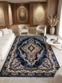 Star Persian Rug, Blue Mix — 1200 Reeds styled in a room — Stylish Rugs & Carpets, Sacramento