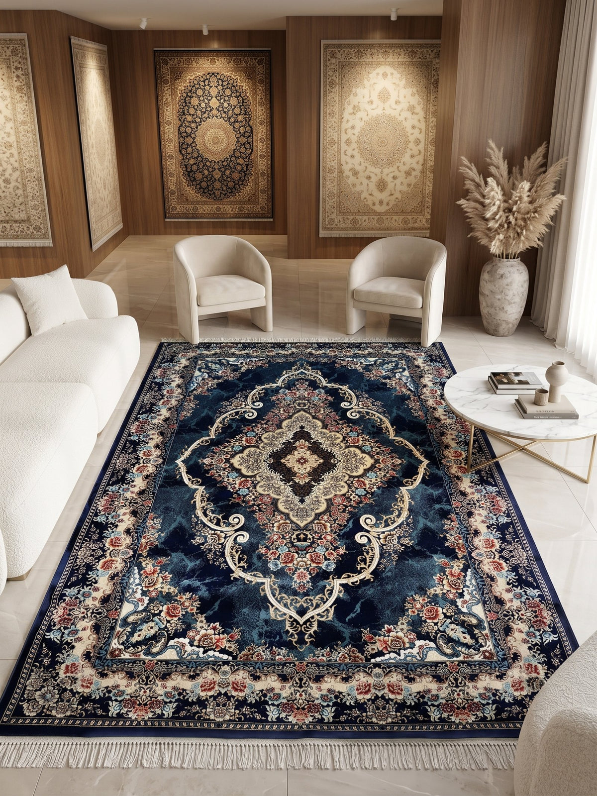 Star Persian Rug, Blue Mix — 1200 Reeds styled in a room — Stylish Rugs & Carpets, Sacramento