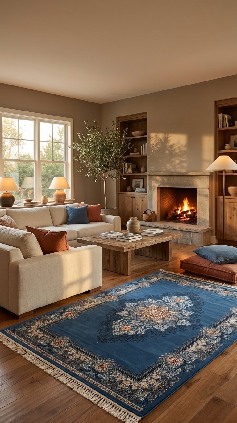 Classic Navy Medallion Persian Rug rug styled in a Sacramento home — Stylish Rugs & Carpets