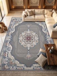 Dark Gray Royal Medallion Persian Rug · 1200 Reeds styled in a room — Stylish Rugs & Carpets, Sacramento