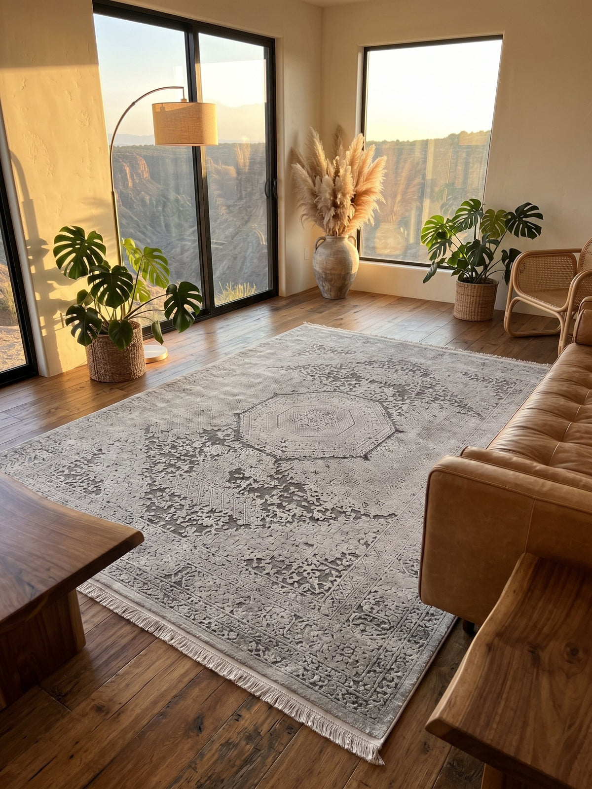 Mamluk Design Bamboo Rug, Grey Carpet styled in a room — Stylish Rugs & Carpets, Sacramento