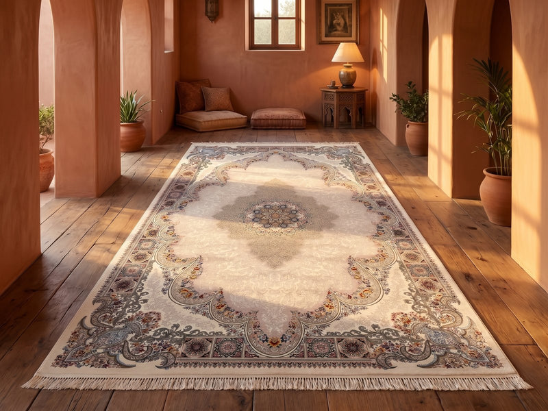 2026 Cream Luxury Traditional Medallion Rug 1200 Reeds | Stylish Rugs & Carpets