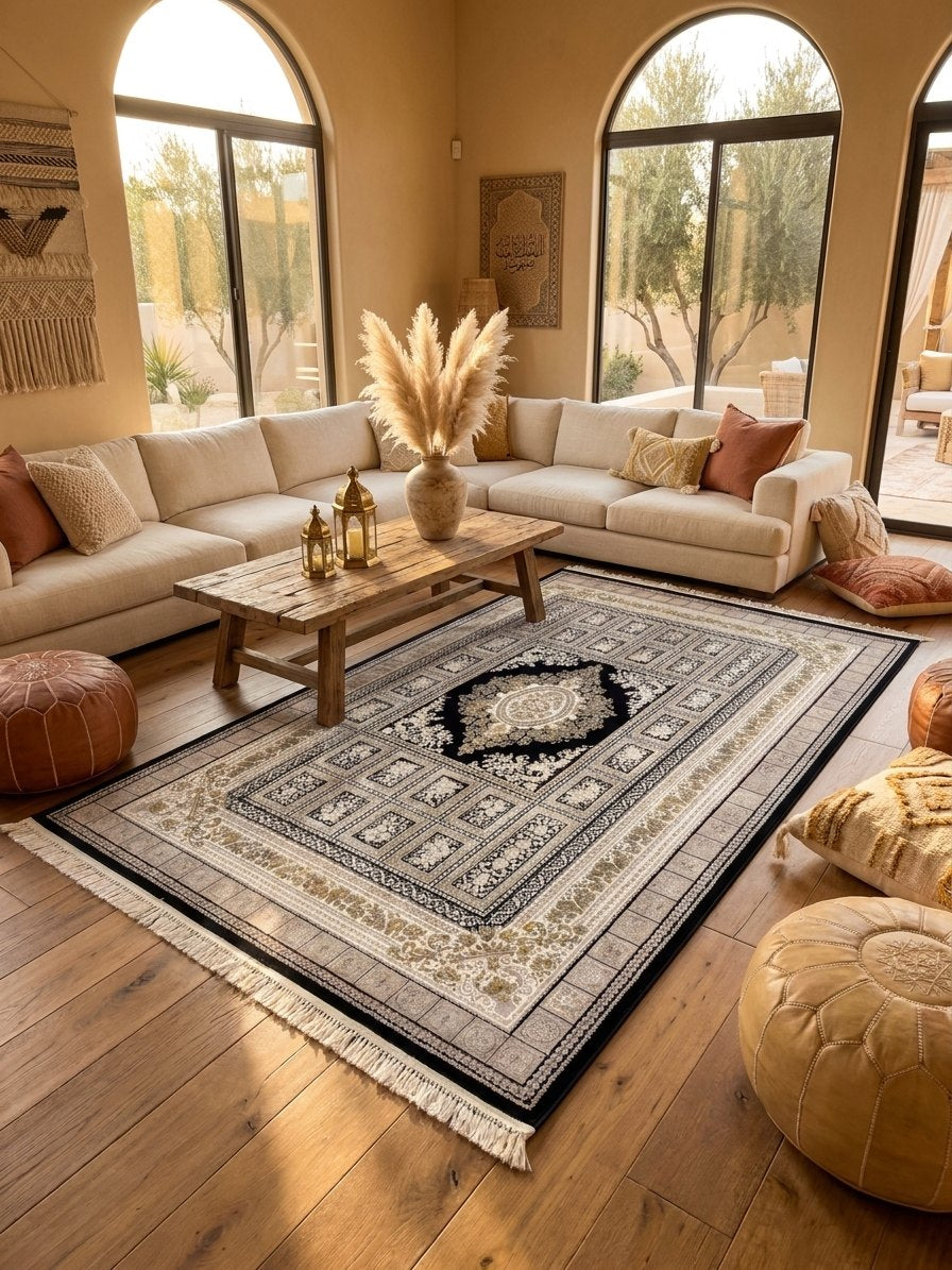 Navy & Gold Medallion Persian Rug · 1200 Reeds rug styled in a Sacramento home — Stylish Rugs & Carpets