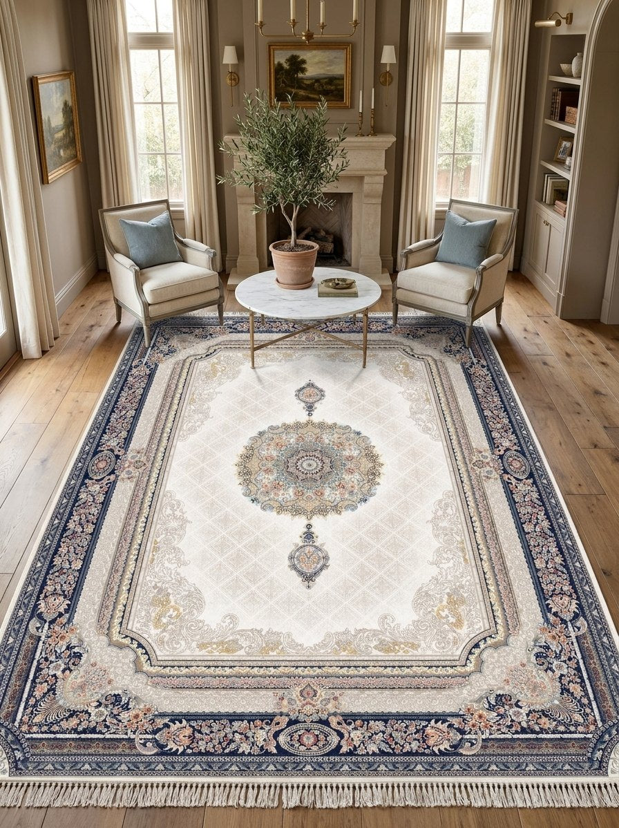 Ivory & Cream Medallion Persian Rug · 1200 Reeds rug styled in a Sacramento home — Stylish Rugs & Carpets
