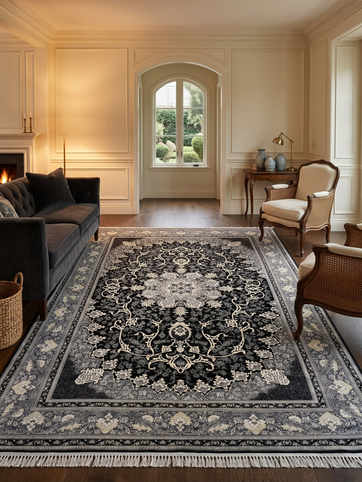 Black & Gray Persian Design Rug styled in a room — Stylish Rugs & Carpets, Sacramento