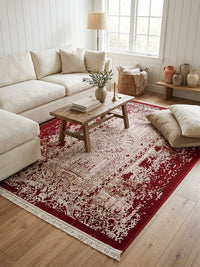 Red White Antique-Style Bamboo Rug styled in a room — Stylish Rugs & Carpets, Sacramento