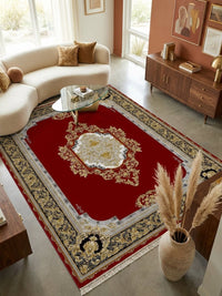Red & Gold Medallion Shah Persian Rug rug styled in a Sacramento home — Stylish Rugs & Carpets