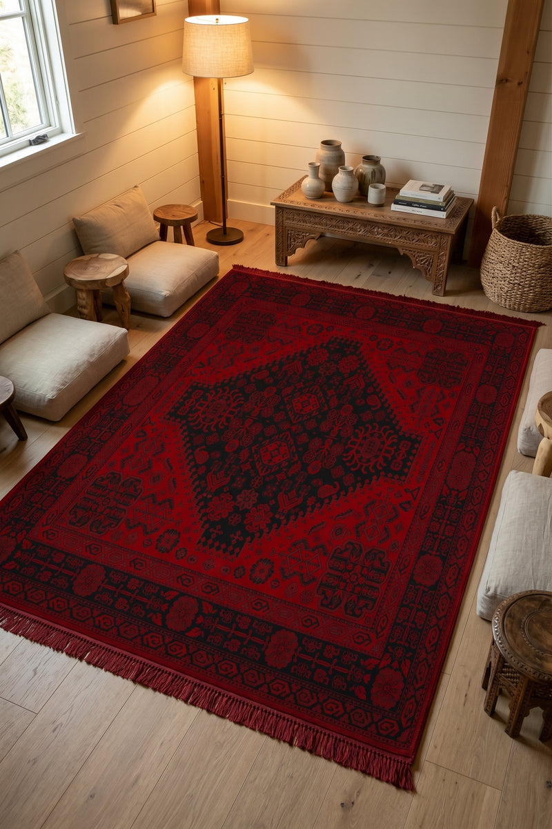 Black and red grand medallion Turkish rug, design 05366A dark colourway — Stylish Rugs & Carpets, Sacramento