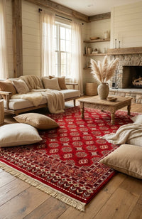 Turkmenistan Turkman Rug 1200 Reeds — area rug styled in a room, Stylish Rugs & Carpets, Sacramento