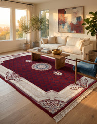 Red Central Medallion Persian Rug — area rug styled in a room, Stylish Rugs & Carpets, Sacramento
