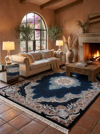 Navy Medallion Persian Rug · 1200 Reeds rug styled in a Sacramento home — Stylish Rugs & Carpets