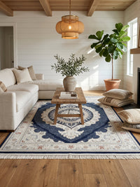 Qom Navy Persian Design Rugs 2 Million Points styled in a room — Stylish Rugs & Carpets, Sacramento