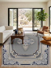 Dark Gray 3D Persian Rug · 1200 Reeds — size 10x13 Feet (300x400 cm) 12Meters shown to scale in a living room — Stylish Rugs & Carpets, Sacramento