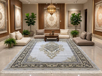 Gray & Gold Shah Persian Rug styled in a room — Stylish Rugs & Carpets, Sacramento