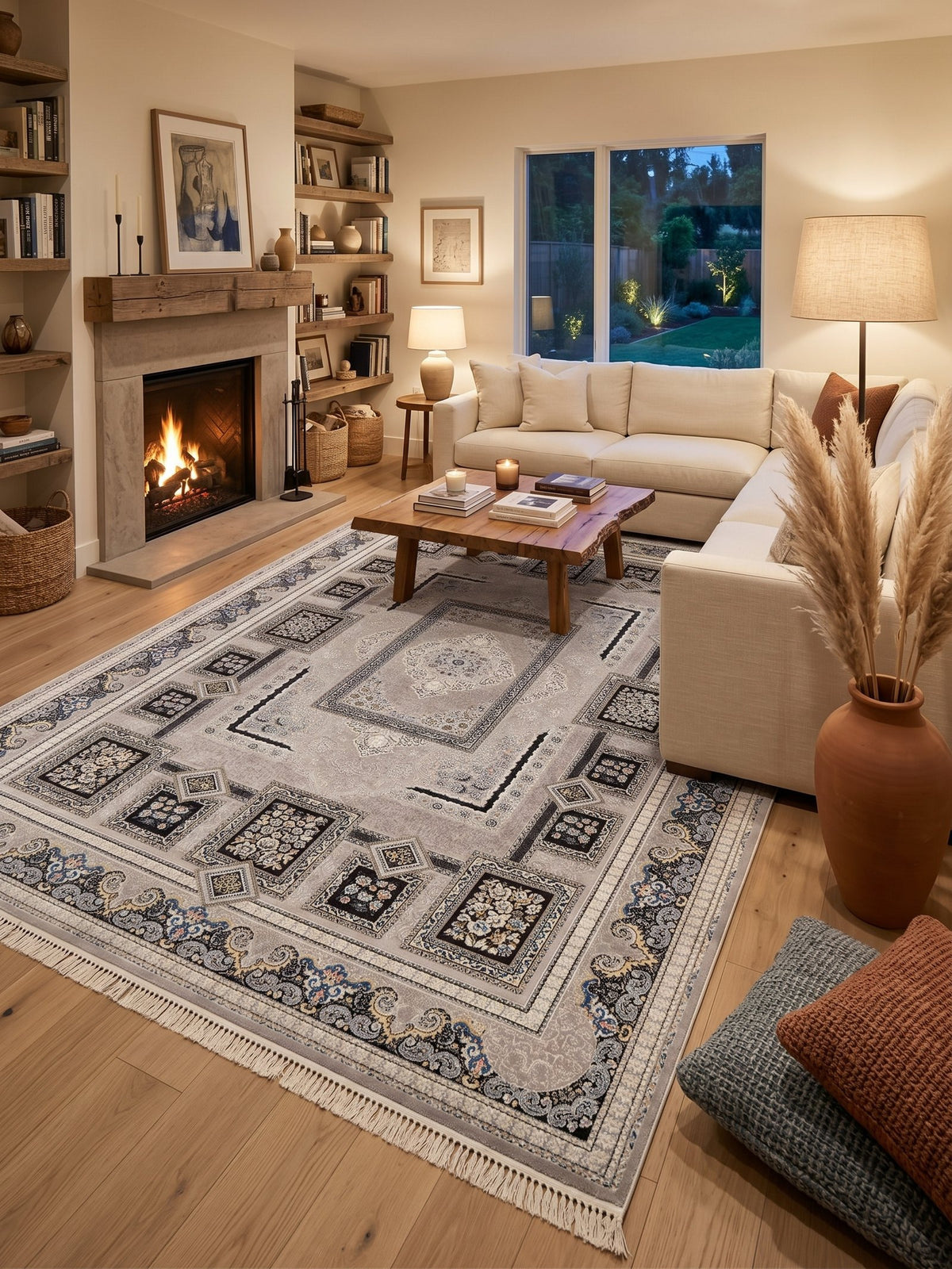 Gray Medallion Persian Rug styled in a room — Stylish Rugs & Carpets, Sacramento