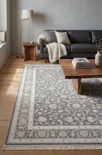 Grey Delicate Floral Rug - Shadow Art Silk — area rug styled in a room, Stylish Rugs & Carpets, Sacramento