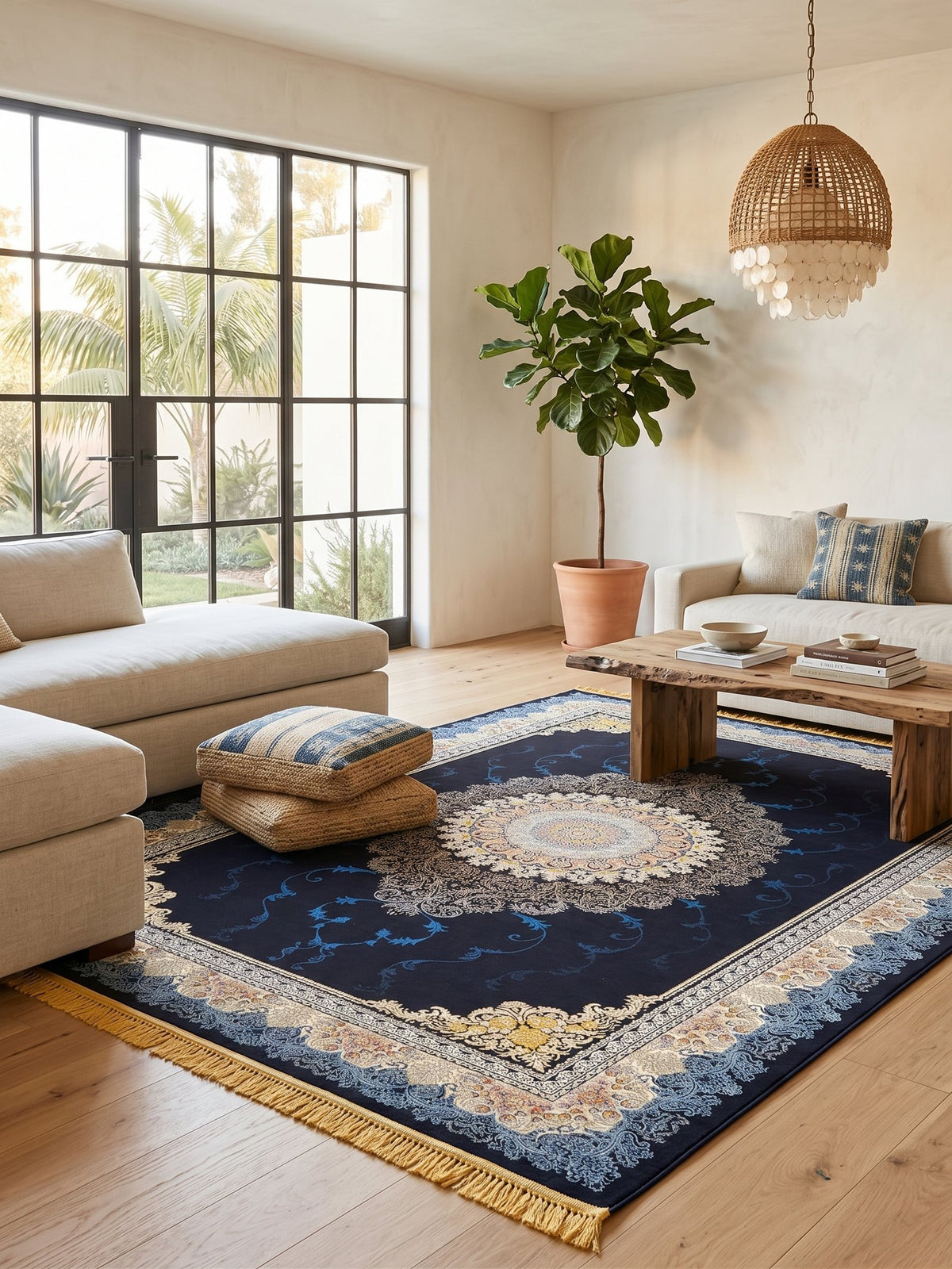 Classic Navy Medallion Persian Rug · 3M Points styled in a room — Stylish Rugs & Carpets, Sacramento