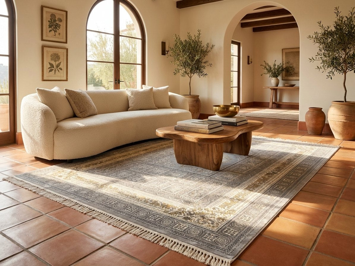 Light Gray Medallion Persian Rug · 1200 Reeds rug styled in a Sacramento home — Stylish Rugs & Carpets