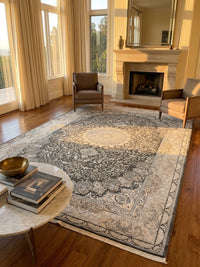 Dark Gray Floral Turkish Rug rug styled in a Sacramento home — Stylish Rugs & Carpets