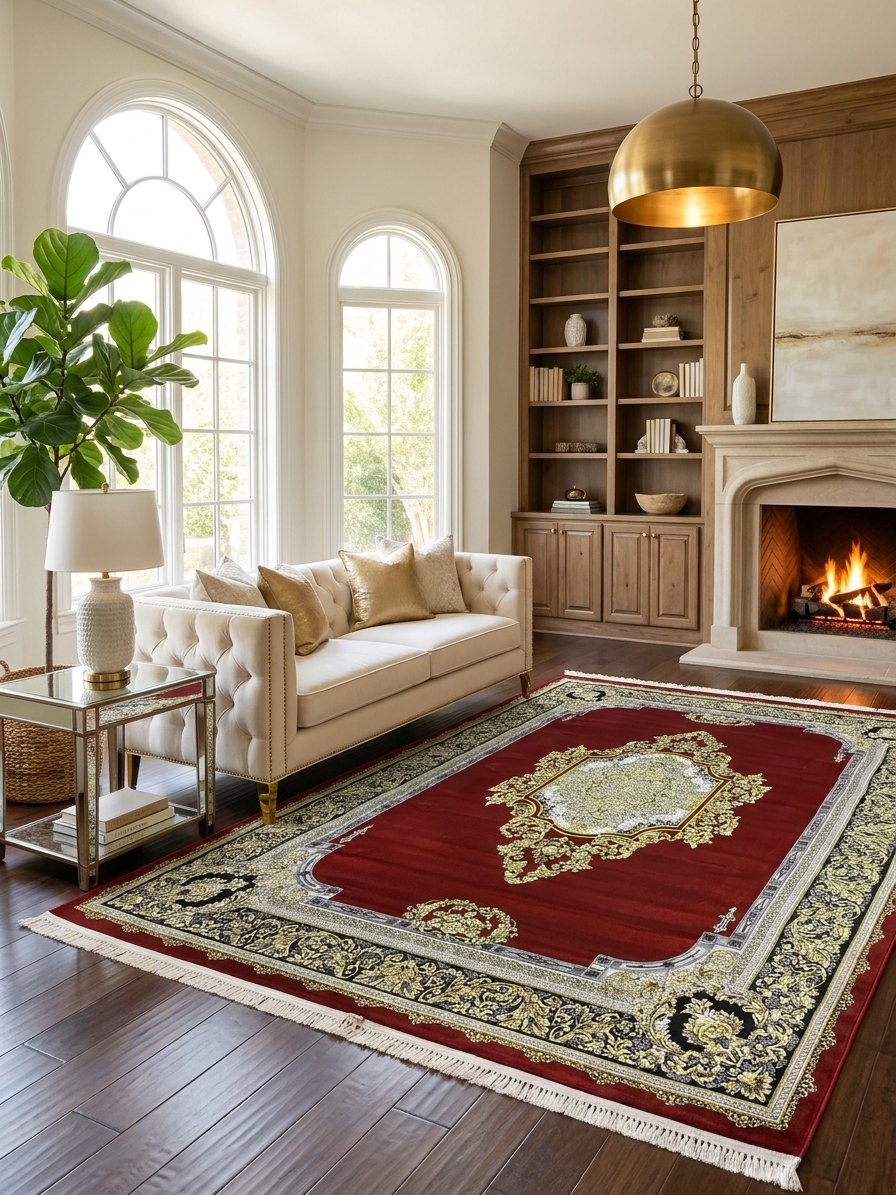 Red Floral Turkish Rug rug styled in a Sacramento home — Stylish Rugs & Carpets