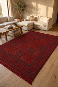 Red Bakhtiari Panel Turkish Rug — area rug styled in a room, Stylish Rugs & Carpets, Sacramento