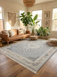 Cream & Gold Medallion Persian Rug rug styled in a Sacramento home — Stylish Rugs & Carpets