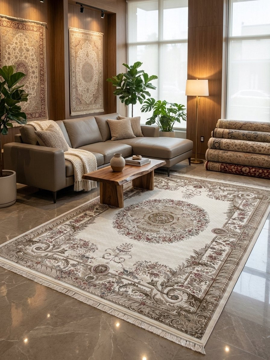 Cream Persian Design Rugs 2 Million Points — area rug styled in a room, Stylish Rugs & Carpets, Sacramento