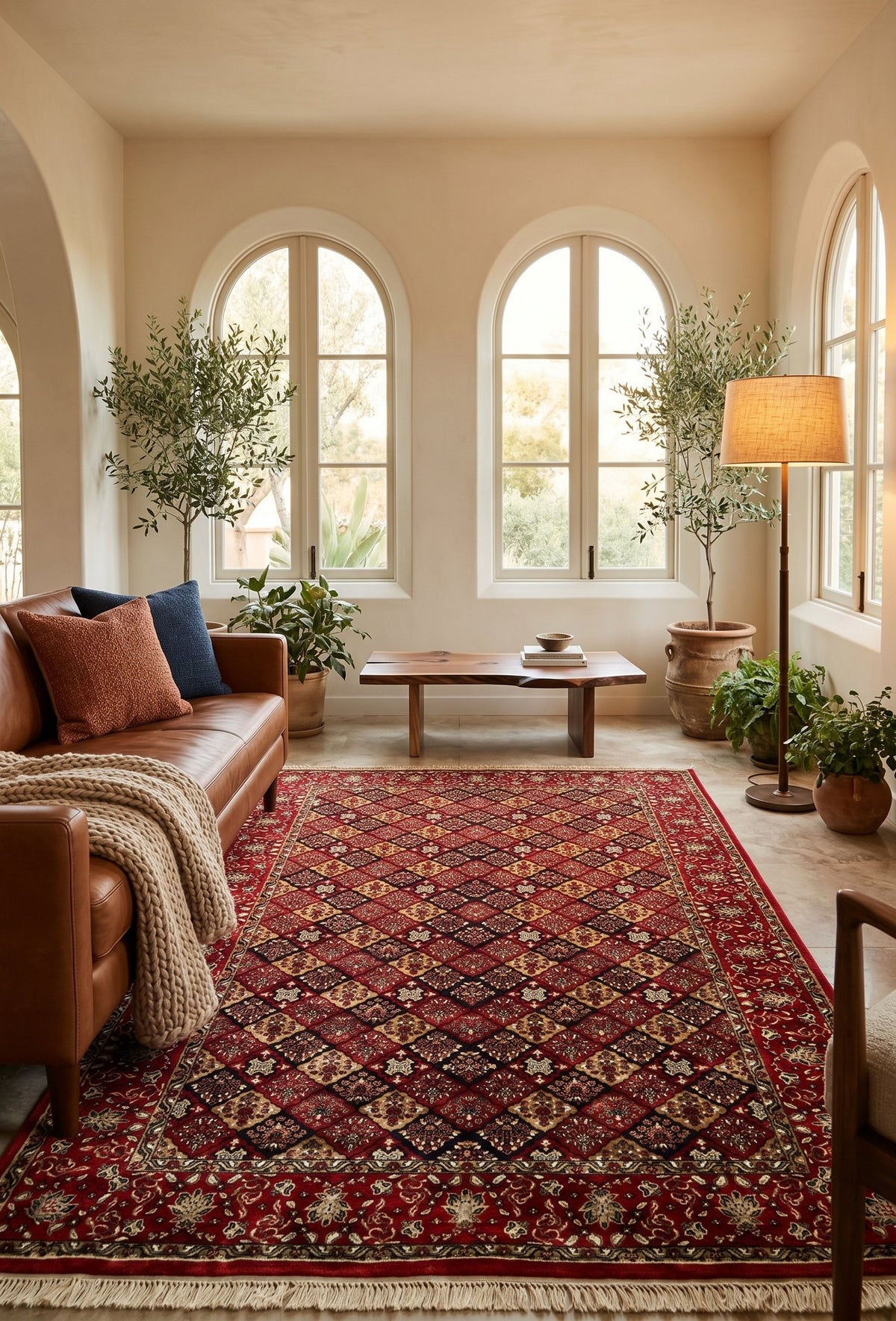 Navy blue Red Semi Antique Persian Tabriz 1200 Reeds styled in a room — Stylish Rugs & Carpets, Sacramento