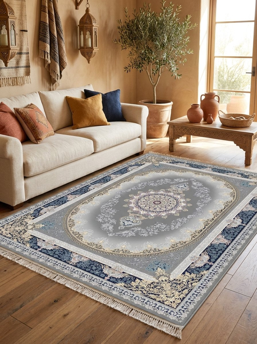 Navy Medallion Persian Rug · 1200 Reeds rug styled in a Sacramento home — Stylish Rugs & Carpets