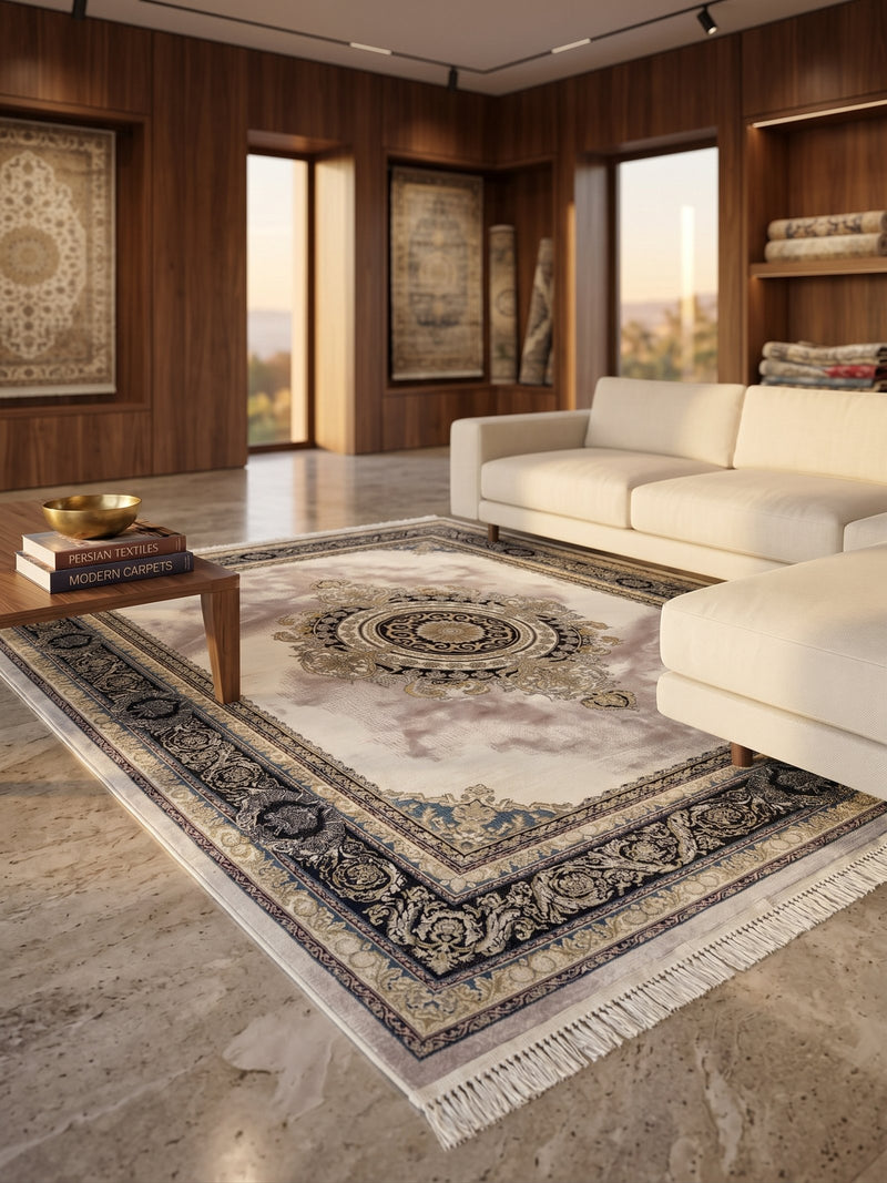 Modern Persian Carpet with Cream Background | Stylish Rugs & Carpets