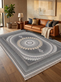 Dark Gray Oval Medallion Persian Rug · 1200 Reeds styled in a room — Stylish Rugs & Carpets, Sacramento