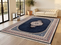 Navy Blue Traditional Persian Rug · 1200 Reeds — size 10x13 Feet (300x400 cm) 12Meters shown to scale in a living room — Stylish Rugs & Carpets, Sacramento