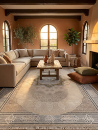 Beige Medallion Star Turkish Rug rug styled in a Sacramento home — Stylish Rugs & Carpets