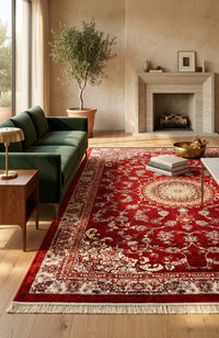 Traditional Red Kashan Turkish Area Rug 1200 Reeds styled in a room — Stylish Rugs & Carpets, Sacramento