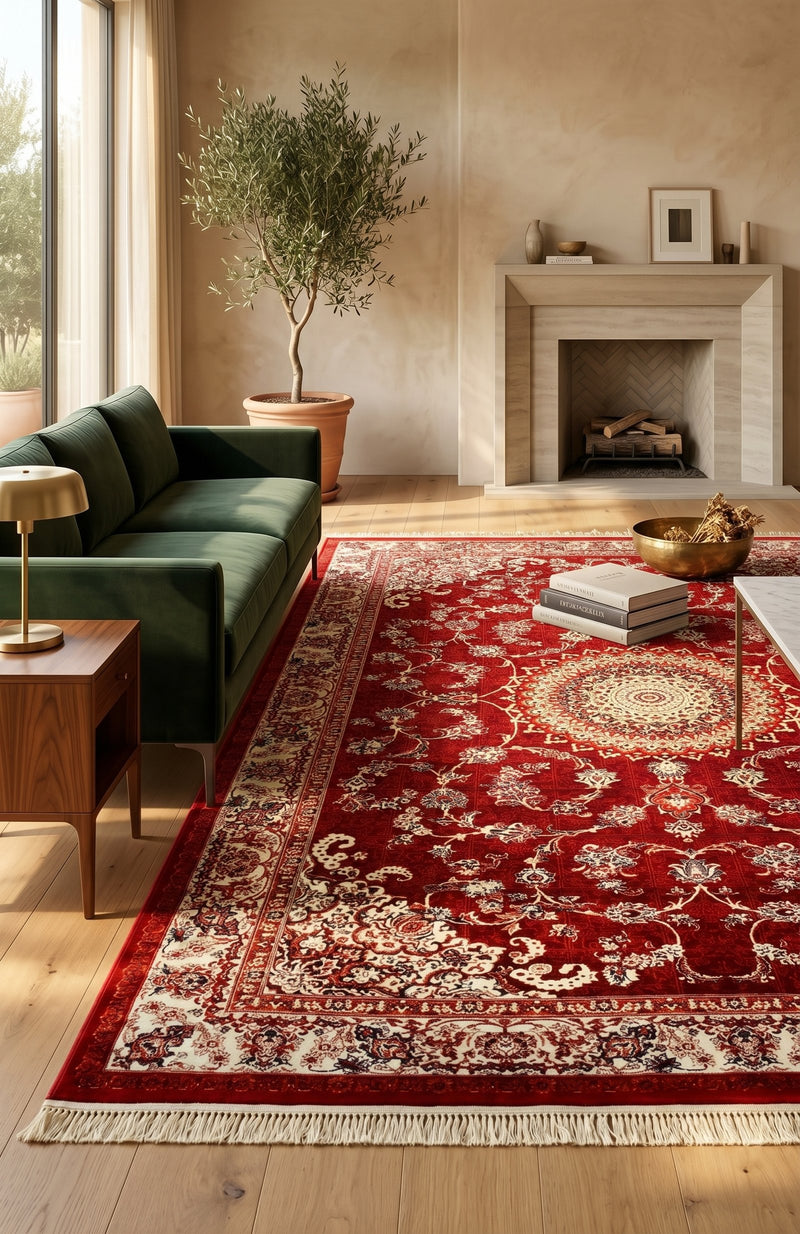 Traditional Red Kashan Turkish Area Rug 1200 Reeds