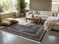 Dark Gray Medallion Persian Rug · 1200 Reeds — size 8.2x11.5 Feet (250x350 cm) 9Meters shown to scale in a living room — Stylish Rugs & Carpets, Sacramento