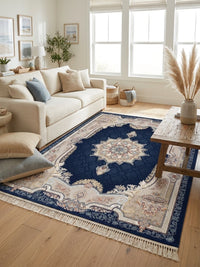 Navy Medallion Persian Rug · 1200 Reeds rug styled in a Sacramento home — Stylish Rugs & Carpets