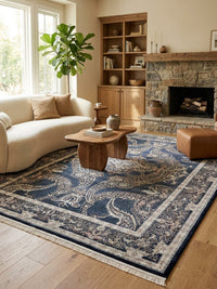 Kashan Navy Persian Design Rugs 2 Million Points rug styled in a Sacramento home — Stylish Rugs & Carpets