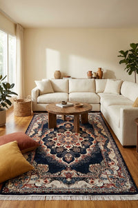 Royal Blue and Gold Imperial Rug 1200 Reeds — area rug styled in a room, Stylish Rugs & Carpets, Sacramento