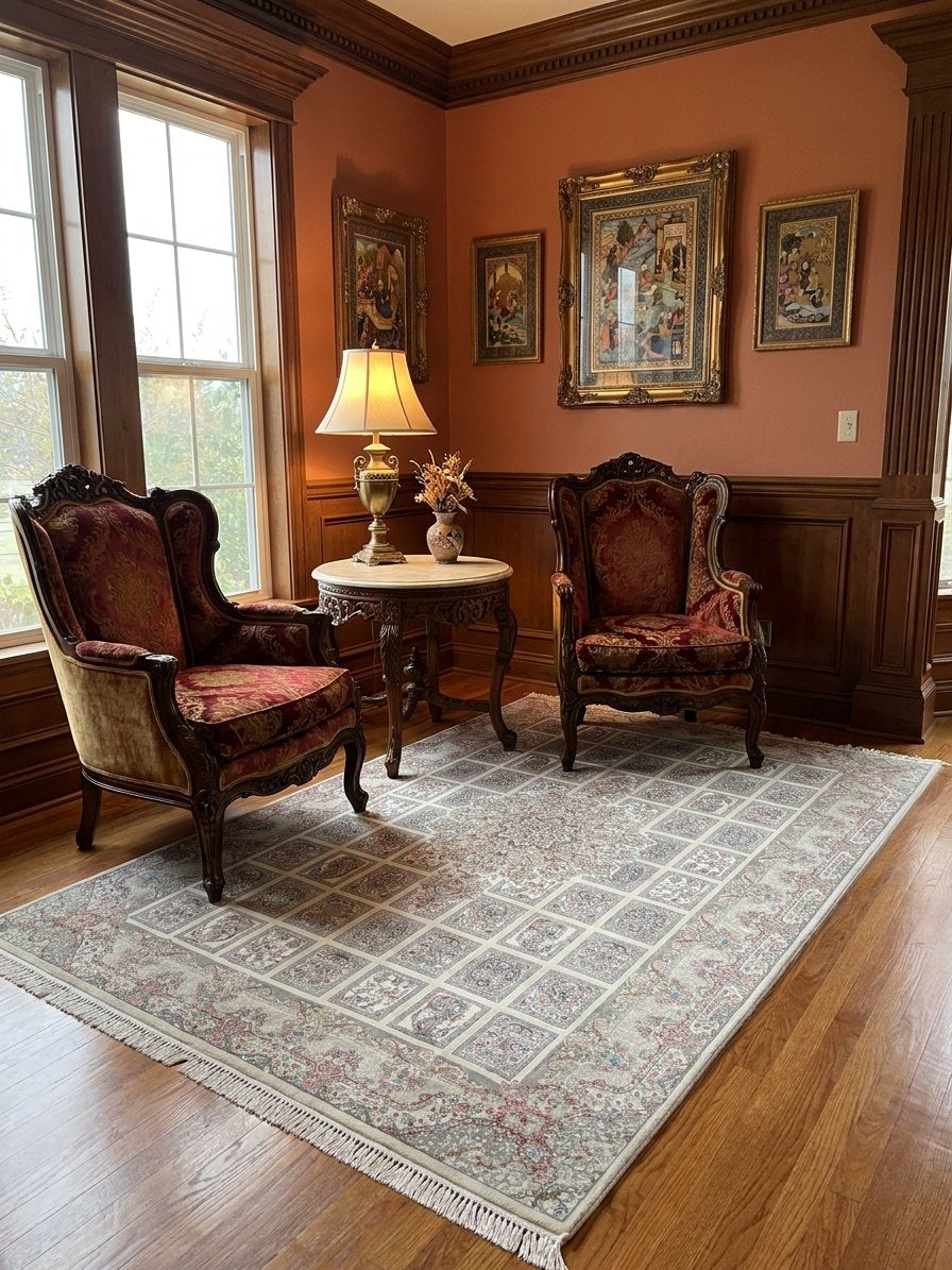 Classic Cream Panel Kheshti Persian Rug · 2M Points rug styled in a Sacramento home — Stylish Rugs & Carpets